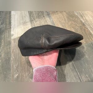 Vtg Miller Hats Leather Newsboy cabbie Flat Cap Brown Leather Made In USA
